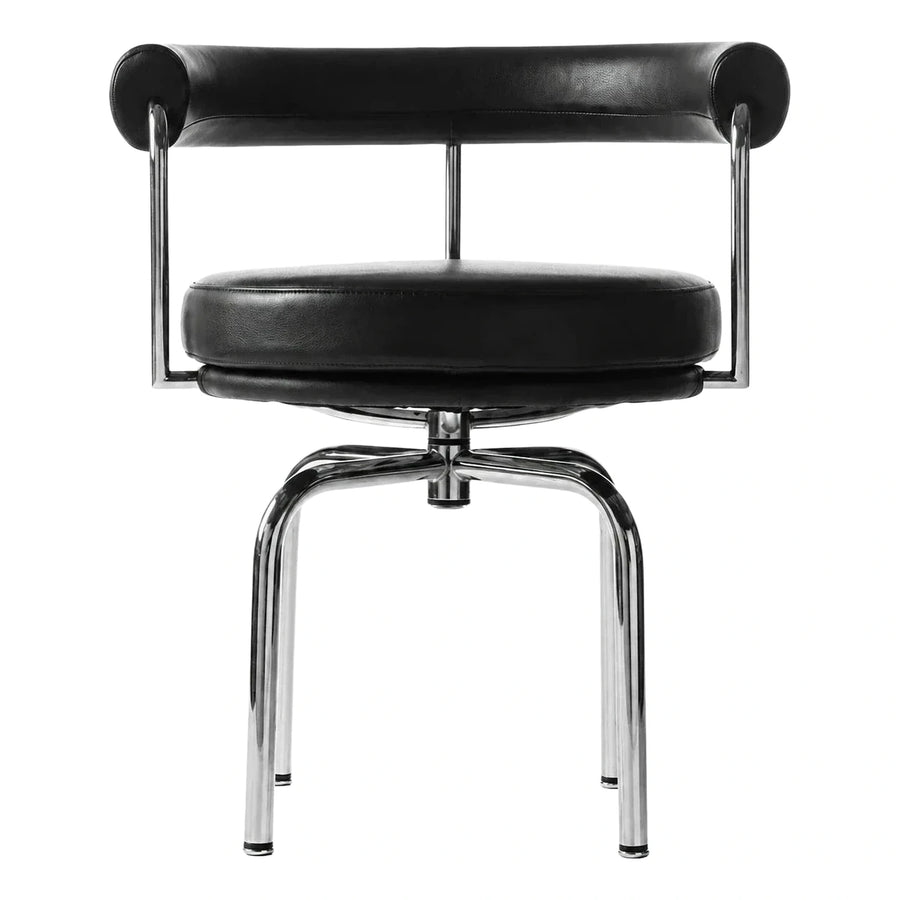 Black Leather Swivel Chair with Chrome Tubular Frame