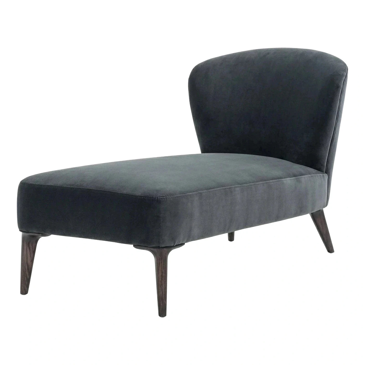 Dark Grey Velvet Chaise Lounge with Wood Legs