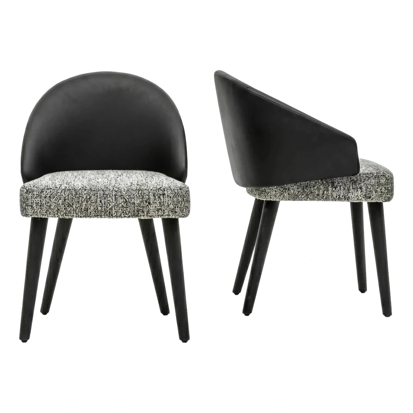 Modern Black Leather Back Dining Chair with Grey Fabric Seat