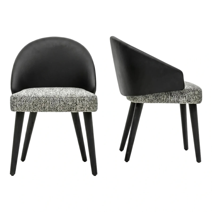 Modern Black Leather Back Dining Chair with Grey Fabric Seat
