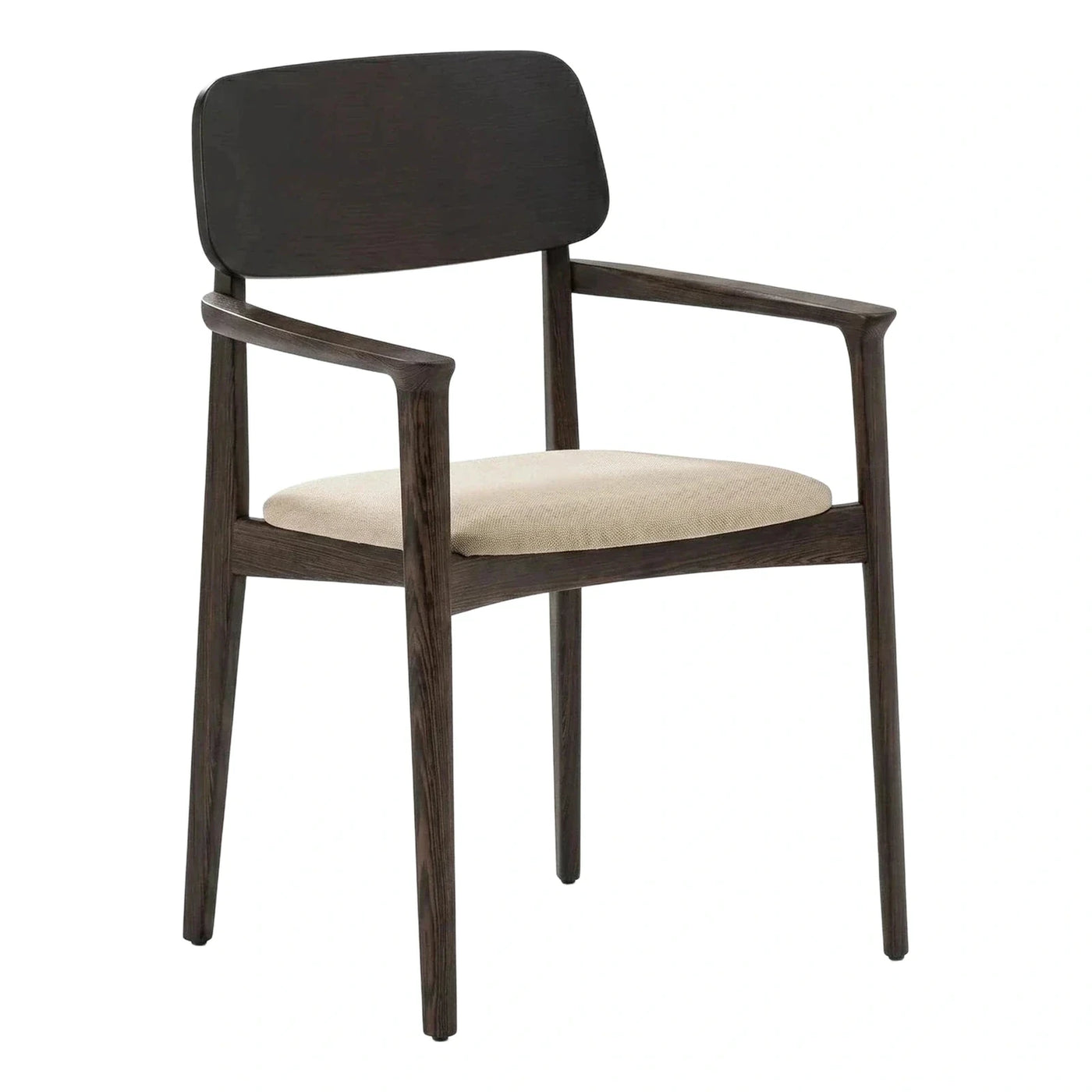 Modern Dark Wood Armchair with Beige Fabric Seat