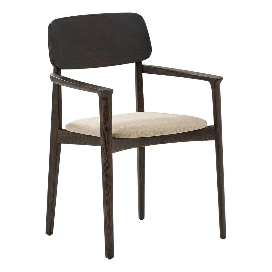 Modern Dark Wood Armchair with Beige Fabric Seat