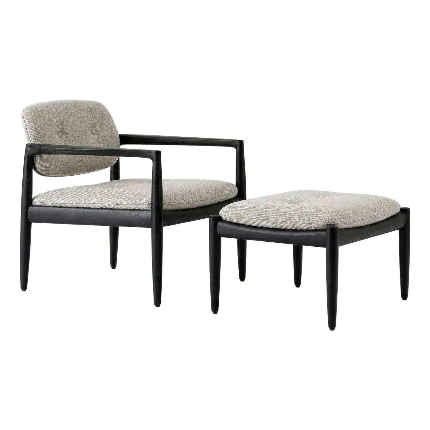 Modern Black Wood Lounge Chair and Ottoman Set