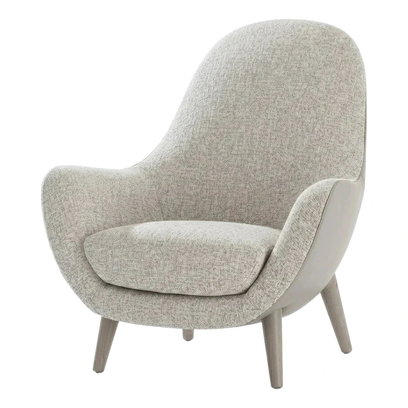 Modern Curved Fabric Lounge Chair with Wood Legs