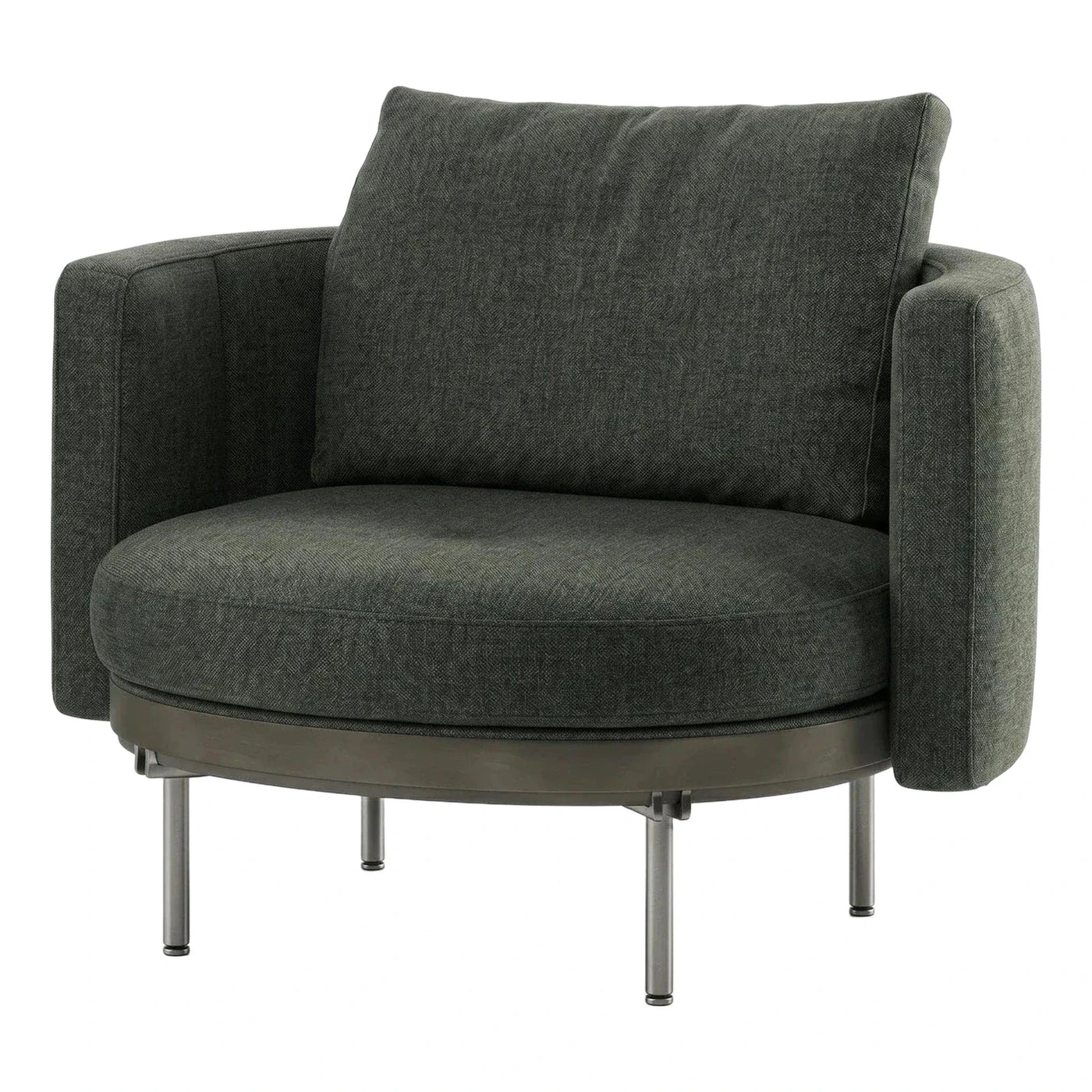 Modern Dark Green Fabric Armchair with Metal Base