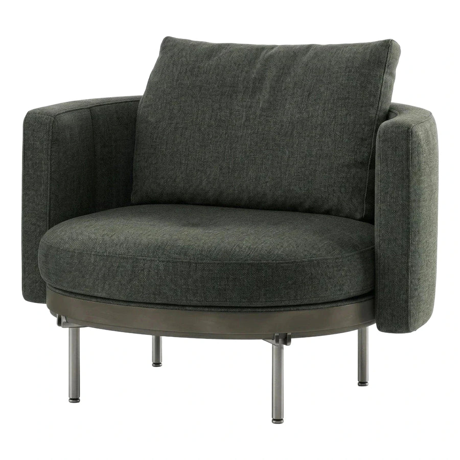 Modern Dark Green Fabric Armchair with Metal Base