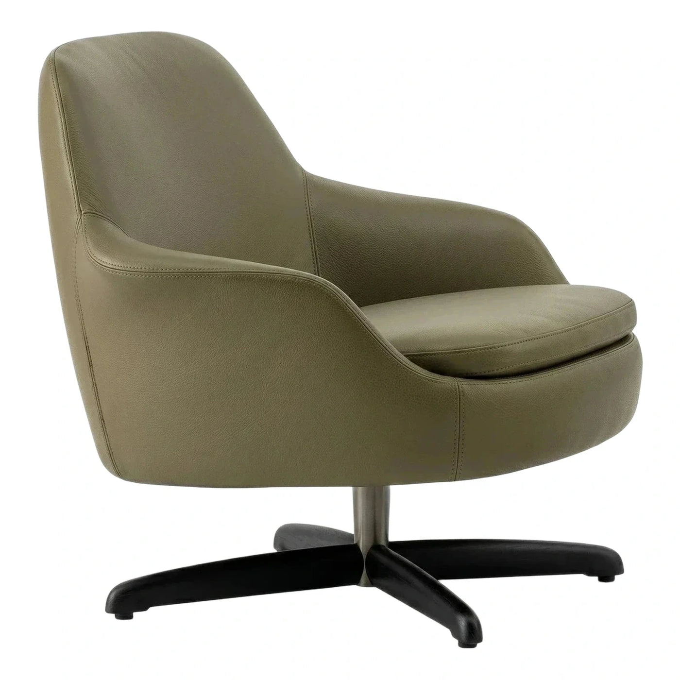 Olive Green Leather Swivel Lounge Chair
