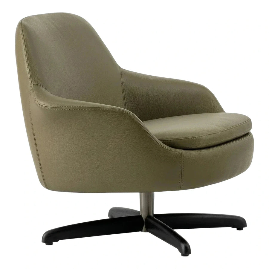 Olive Green Leather Swivel Lounge Chair