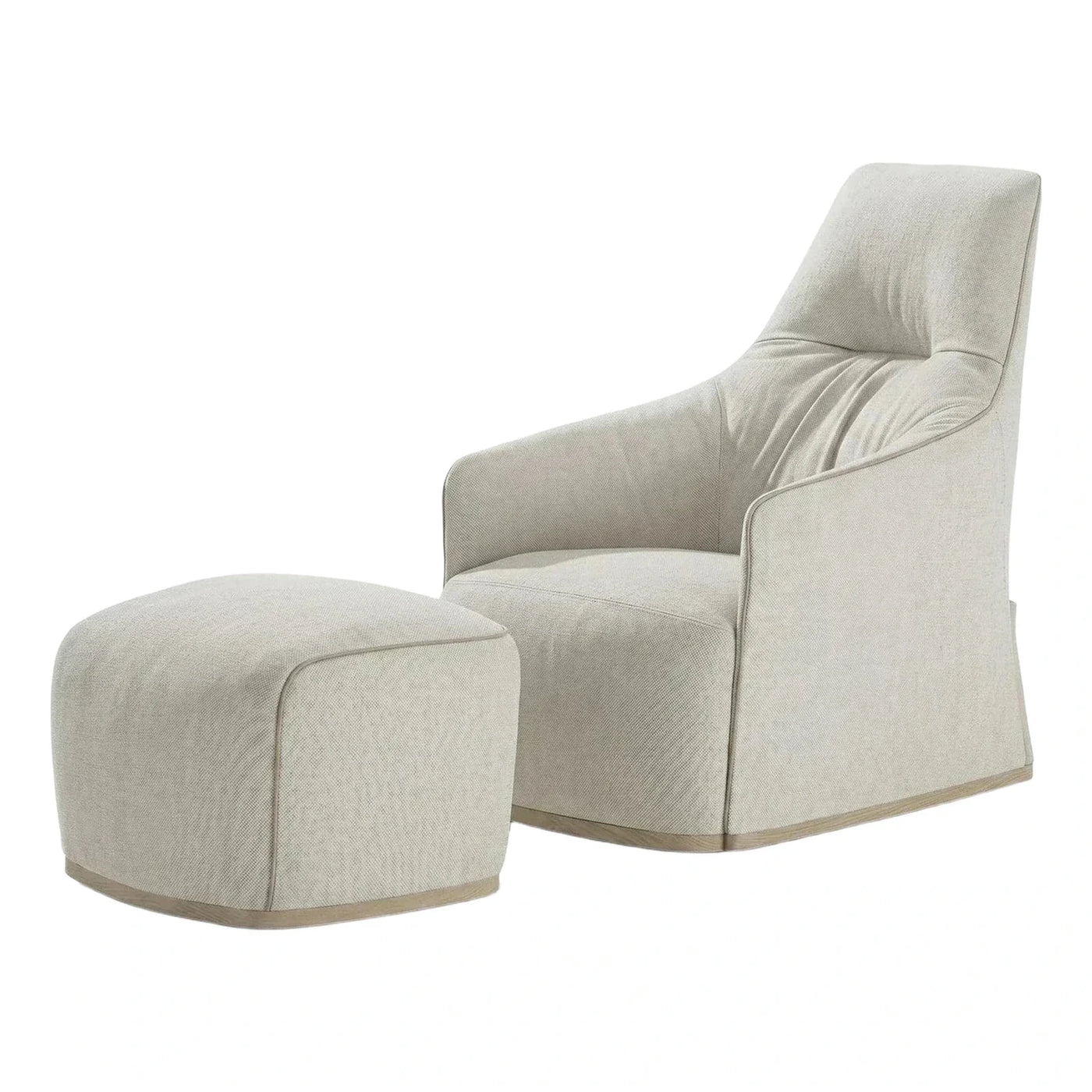 Cream Textured Fabric Lounge Chair with Ottoman