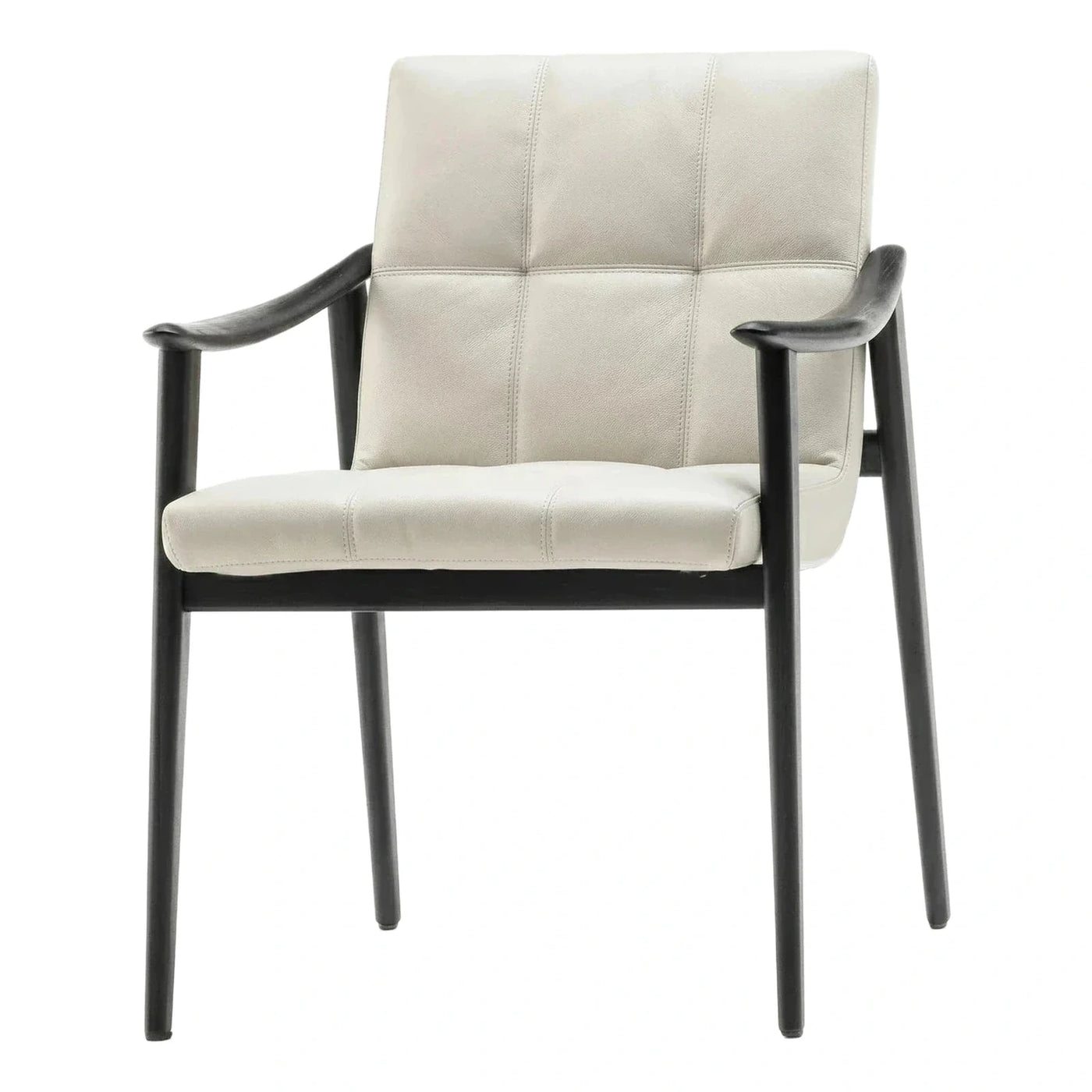 Modern Cream Leather Armchair with Dark Wood Frame