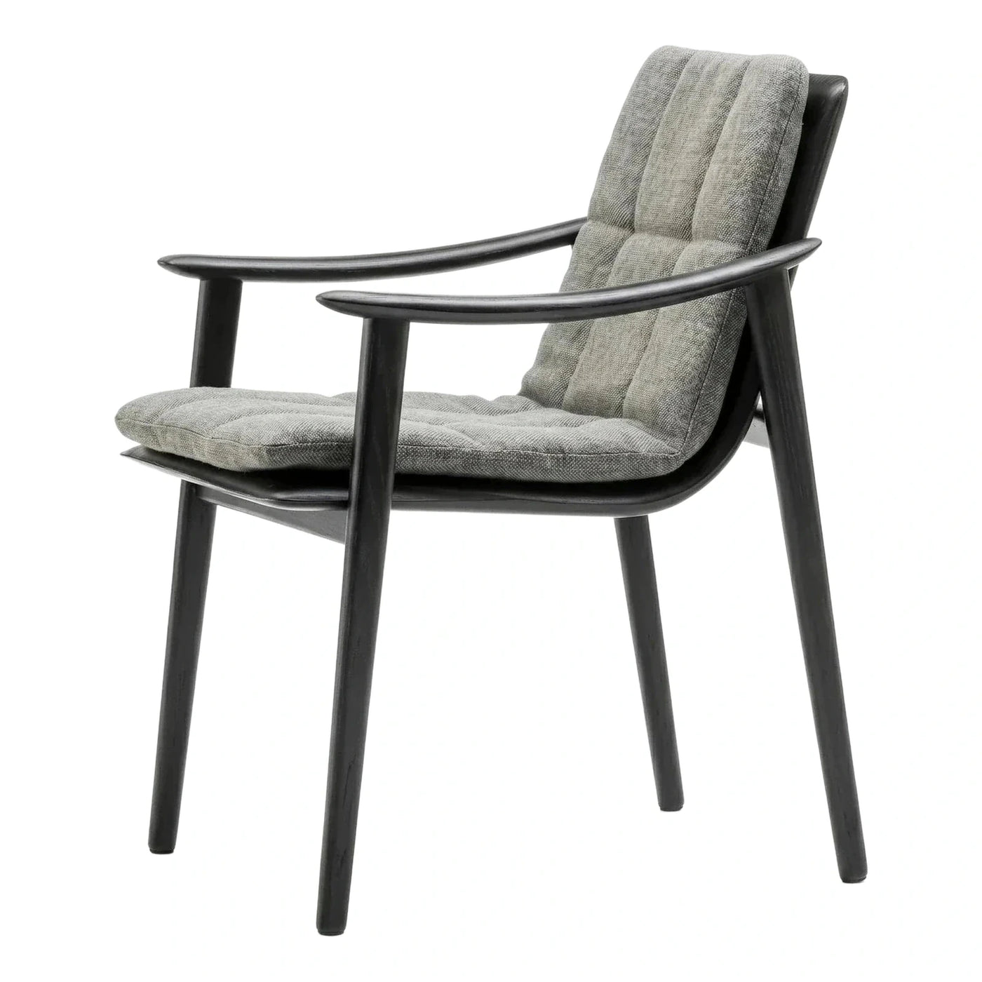 Mid-Century Black Wood Lounge Chair with Grey Cushions
