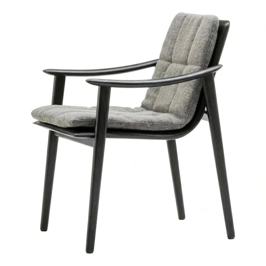 Mid-Century Black Wood Lounge Chair with Grey Cushions