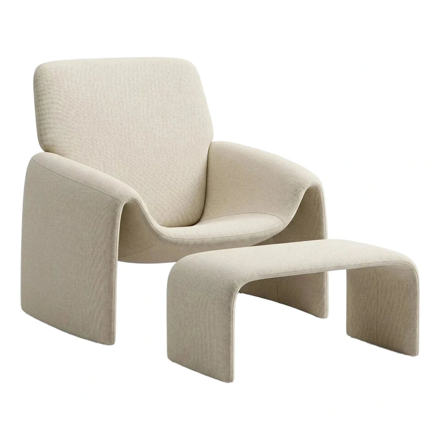 Modern Cream Boucle Lounge Chair and Ottoman