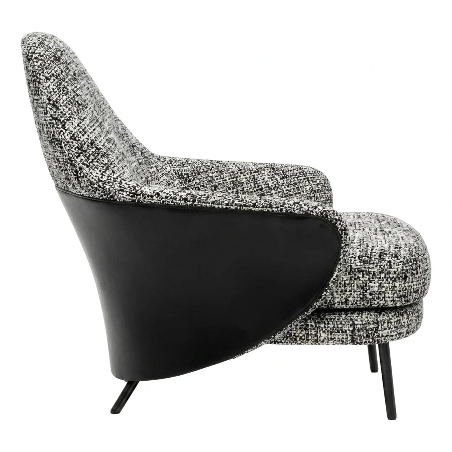 Modern Black and White Boucle Armchair with Leather Base