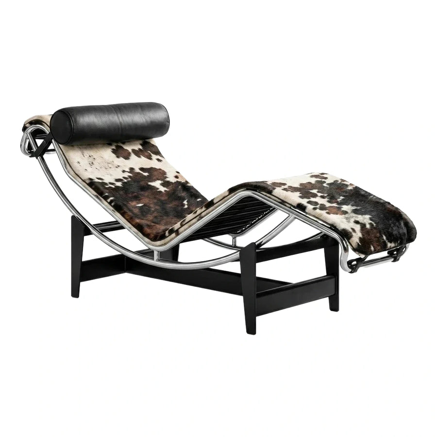 Modern Chrome Frame Cowhide Chaise Lounge Chair