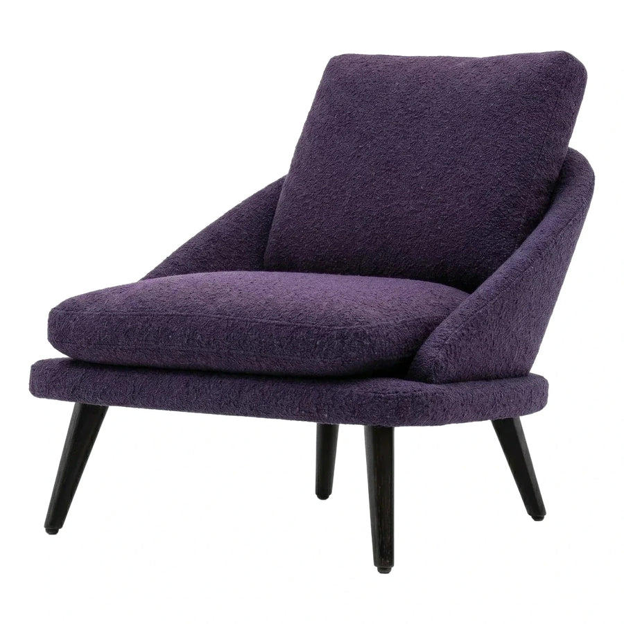 Purple Boucle Lounge Chair with Dark Wood Legs