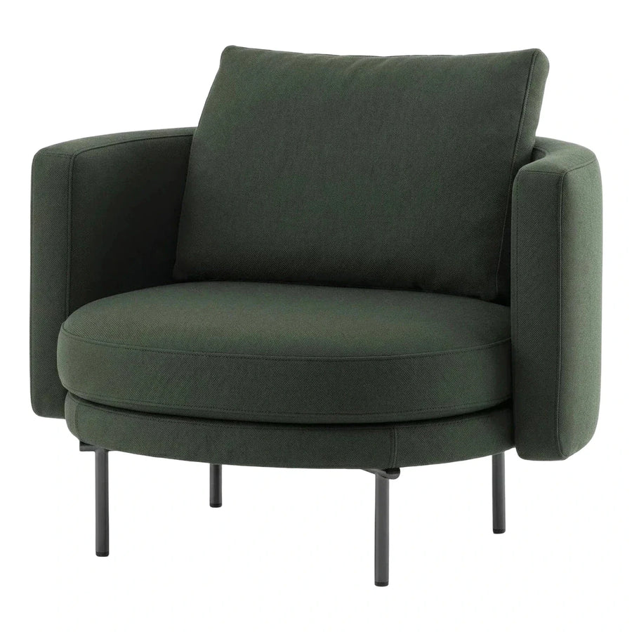 Modern Dark Green Fabric Armchair with Metal Legs