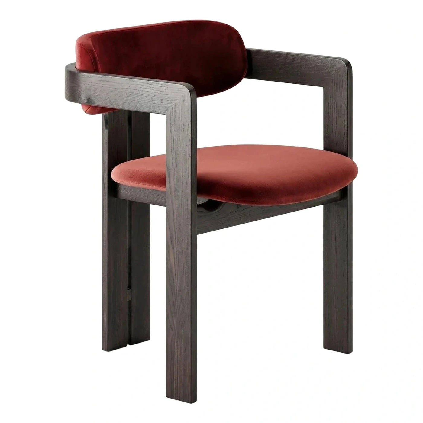 Modern Dark Wood Frame Red Velvet Armchair