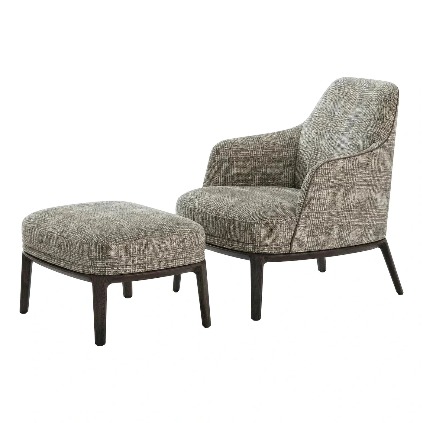Grey Textured Fabric Lounge Chair and Ottoman Set