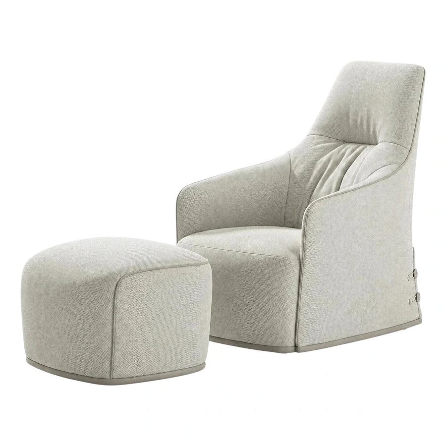 Cream Fabric High Back Lounge Chair with Ottoman