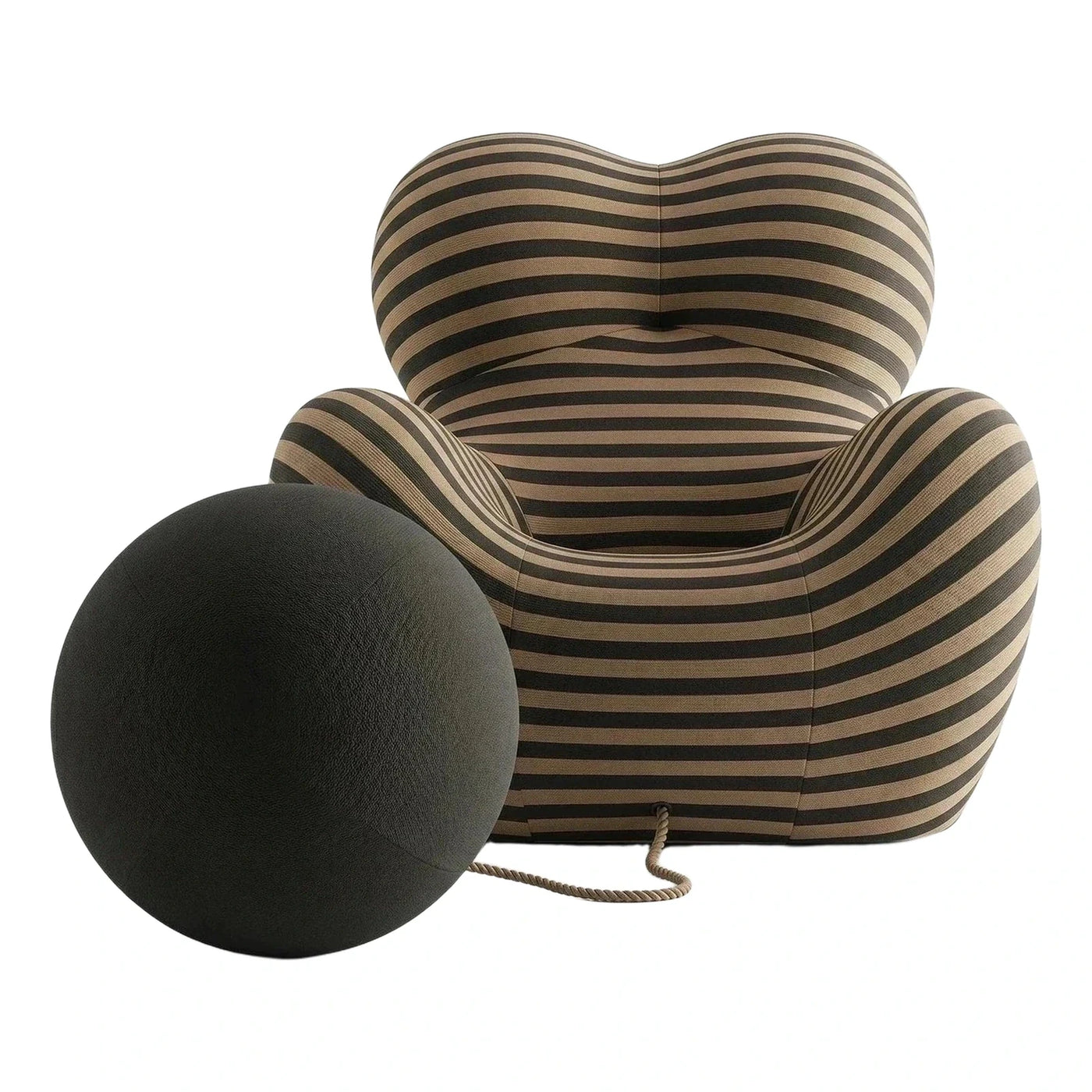 Black and Beige Striped Sculptural Lounge Chair
