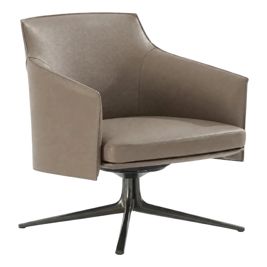 Modern Taupe Leather Swivel Accent Chair
