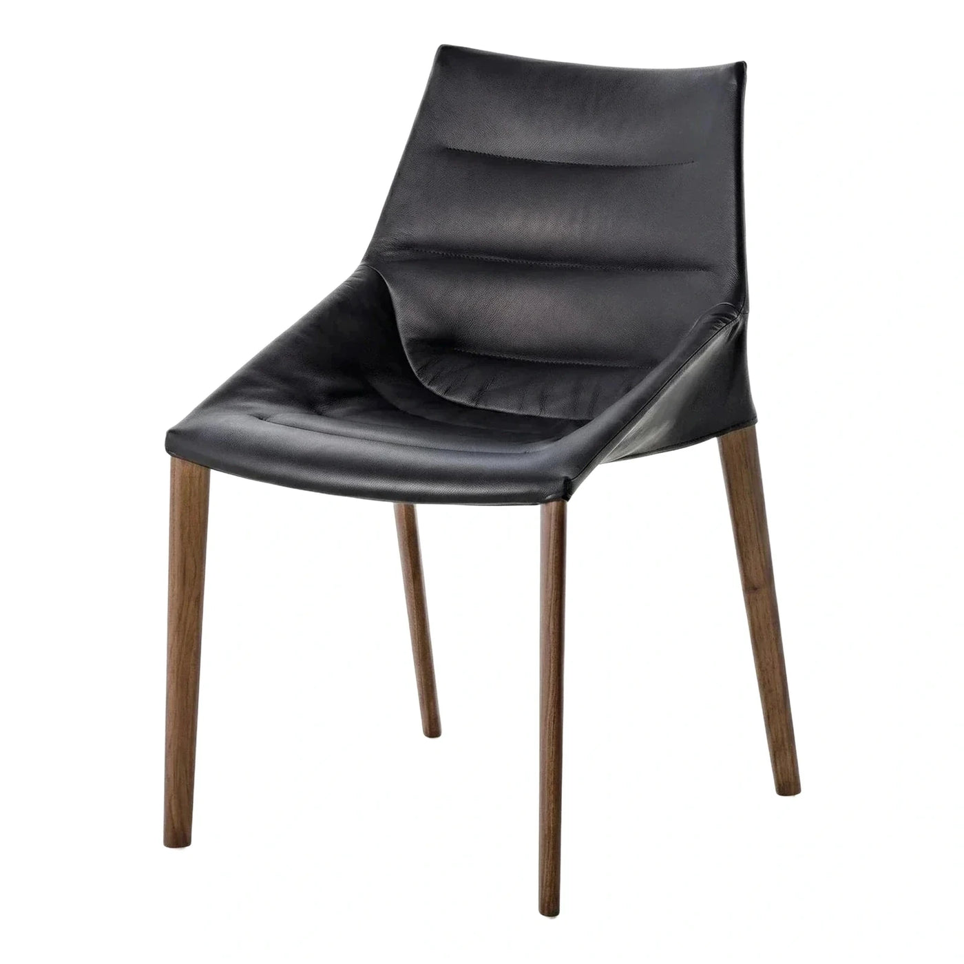 Modern Black Leather Dining Chair with Wooden Legs