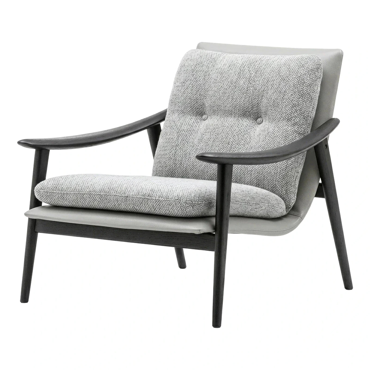 Modern Grey Fabric Lounge Chair with Dark Wood Frame