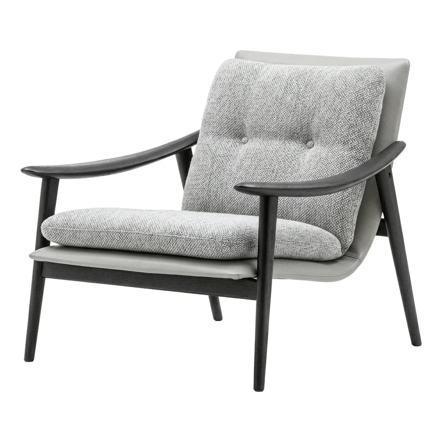 Modern Grey Fabric Lounge Chair with Dark Wood Frame