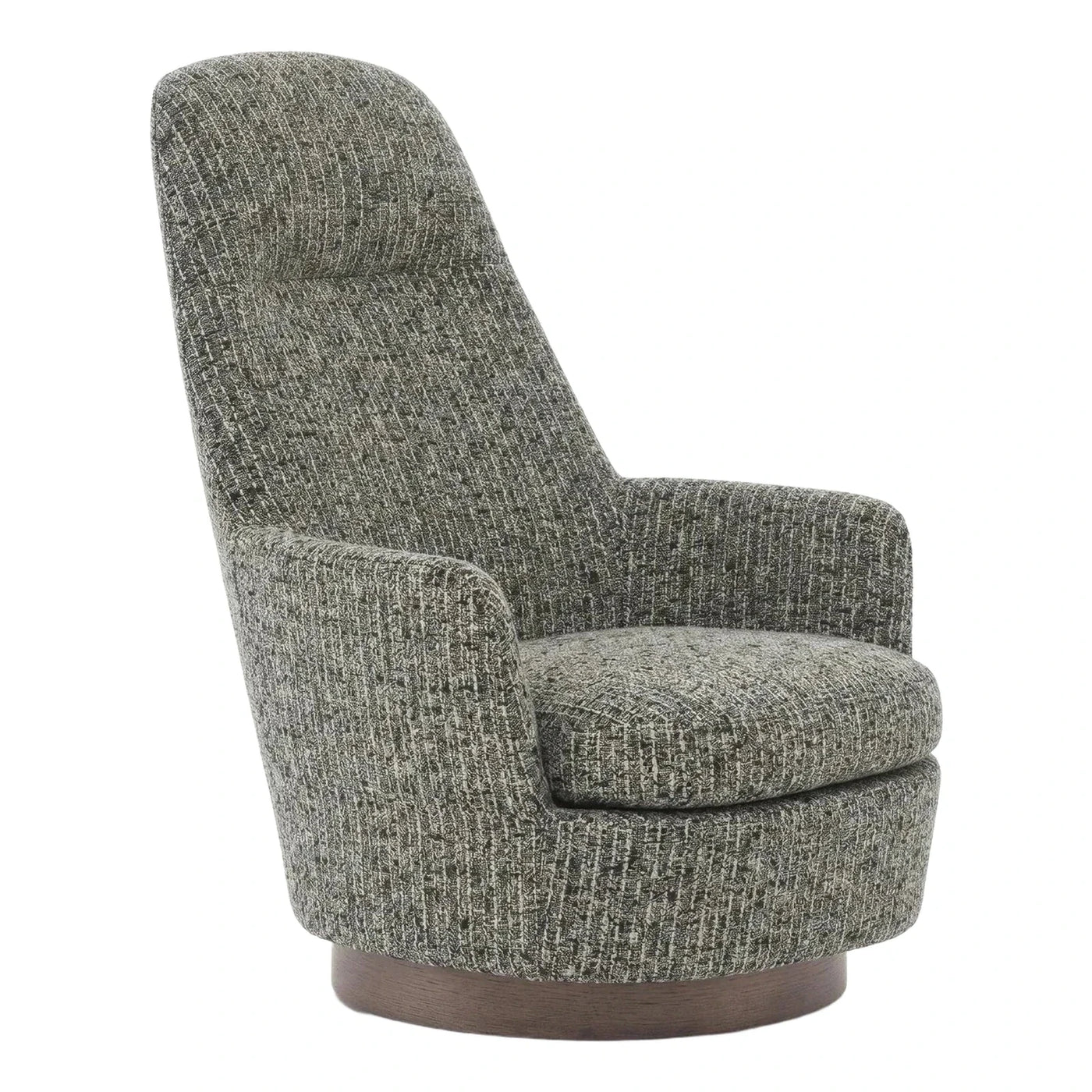 Grey Textured Fabric Swivel Armchair with Wood Base