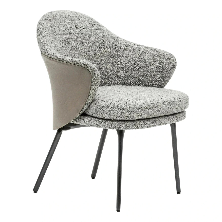 Modern Grey Boucle Armchair with Leather Accent