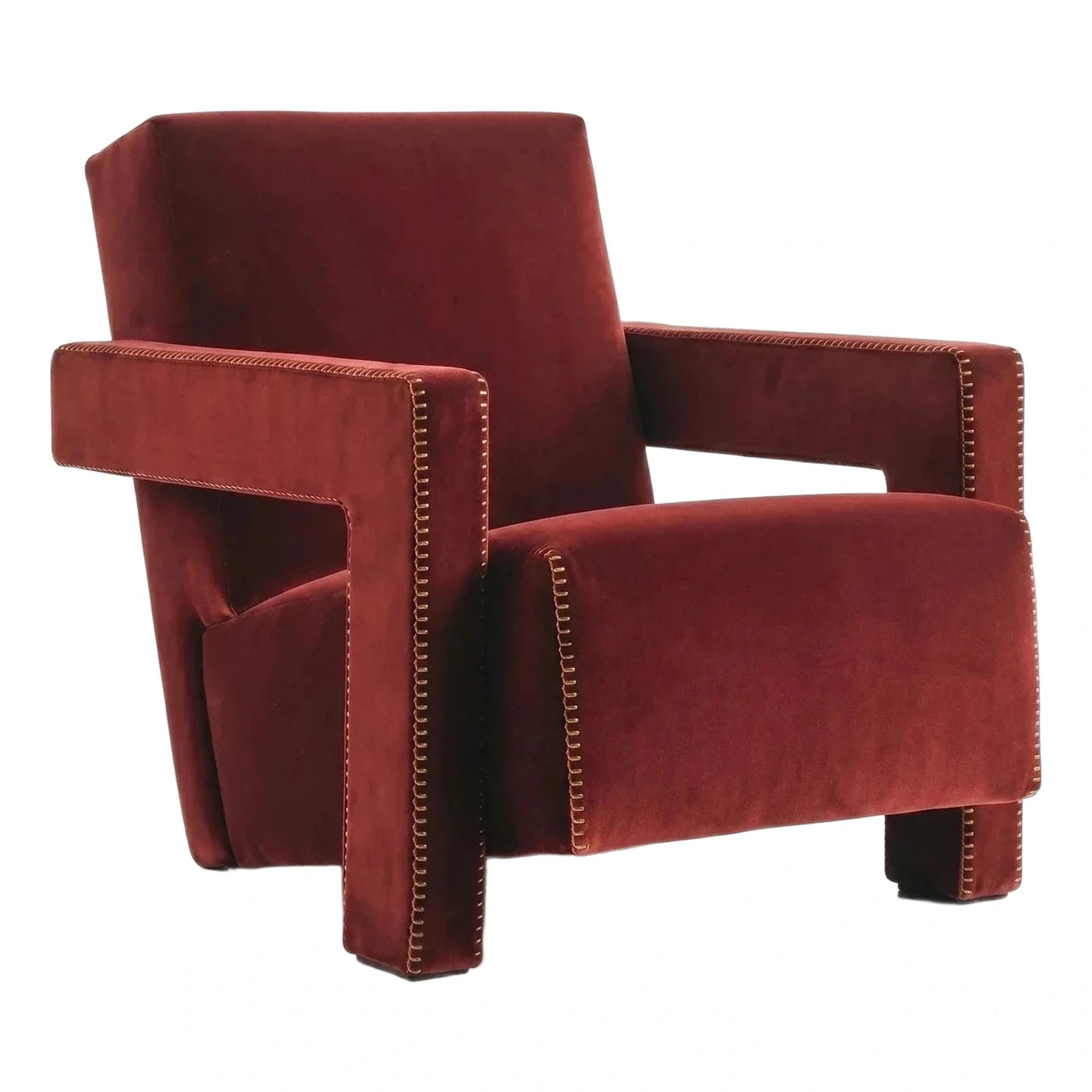 Burgundy Velvet Armchair with Nailhead Trim