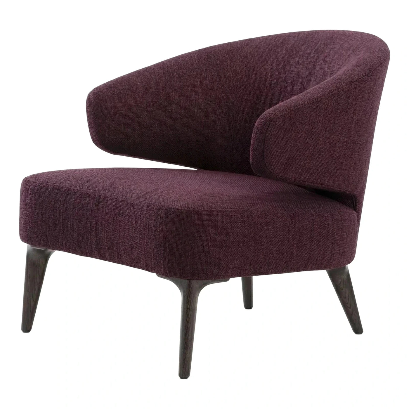 Modern Plum Fabric Lounge Chair with Dark Wood Legs