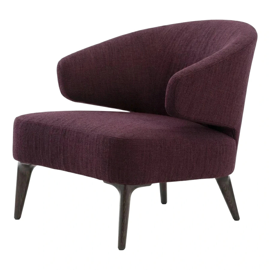 Modern Plum Fabric Lounge Chair with Dark Wood Legs