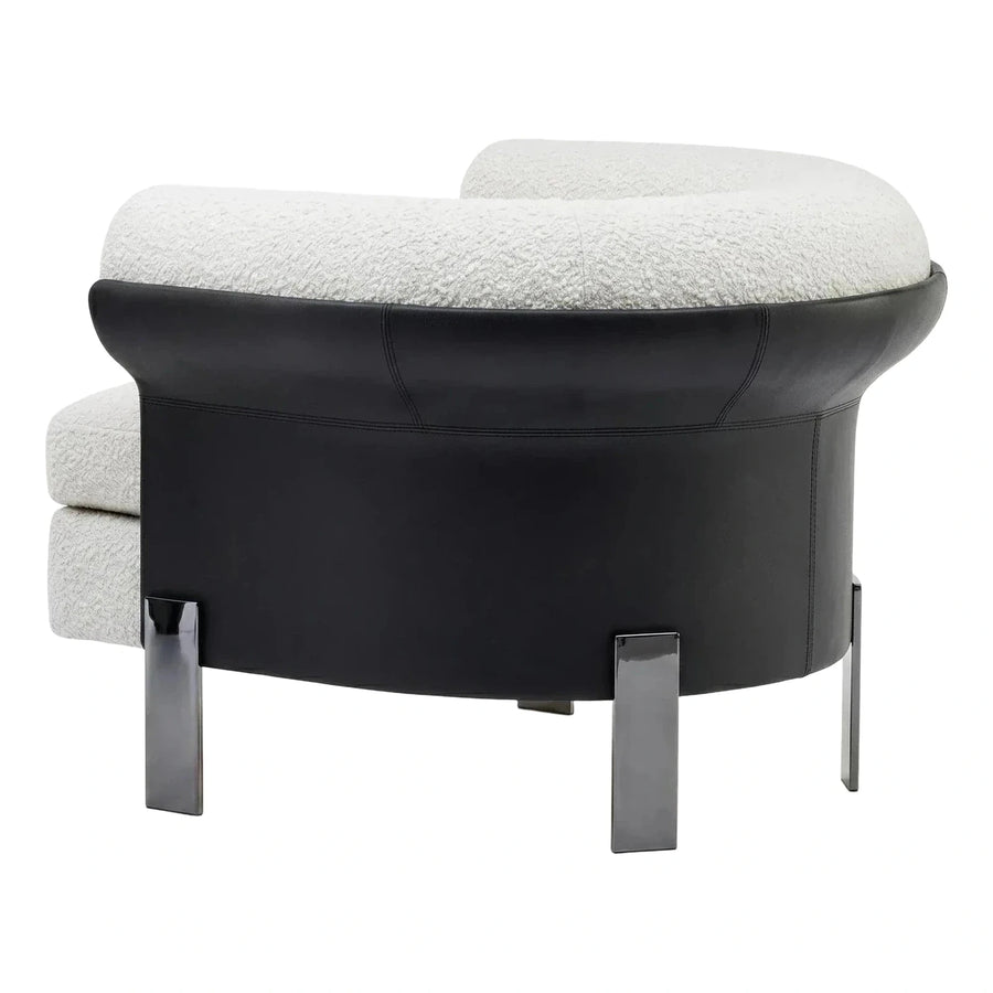 Contemporary Black Leather and White Boucle Armchair