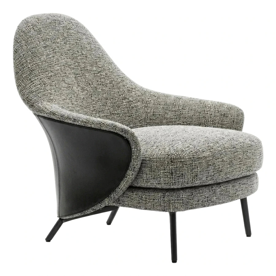 Modern Grey Textured Lounge Chair with Black Leather Side