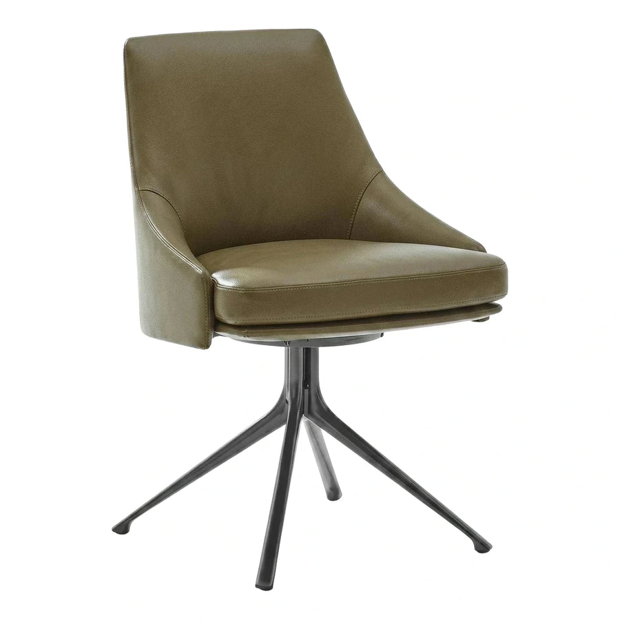 Modern Olive Green Leather Swivel Accent Chair