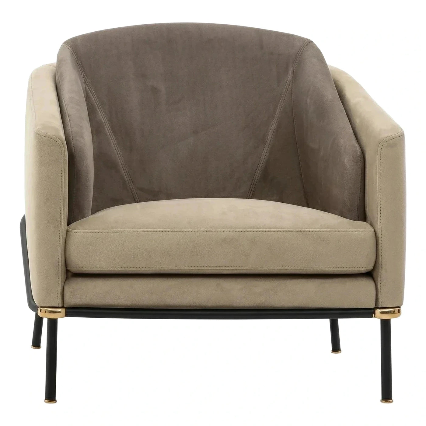 Two-Tone Beige and Taupe Armchair with Black Metal Base