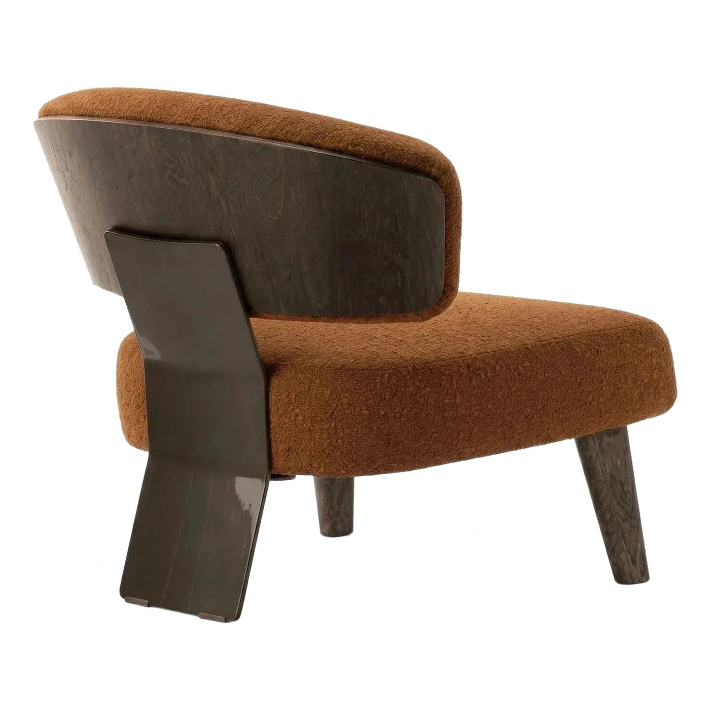 Modern Rust Boucle Armchair with Dark Wood Frame