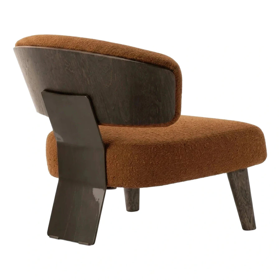 Modern Rust Boucle Armchair with Dark Wood Frame