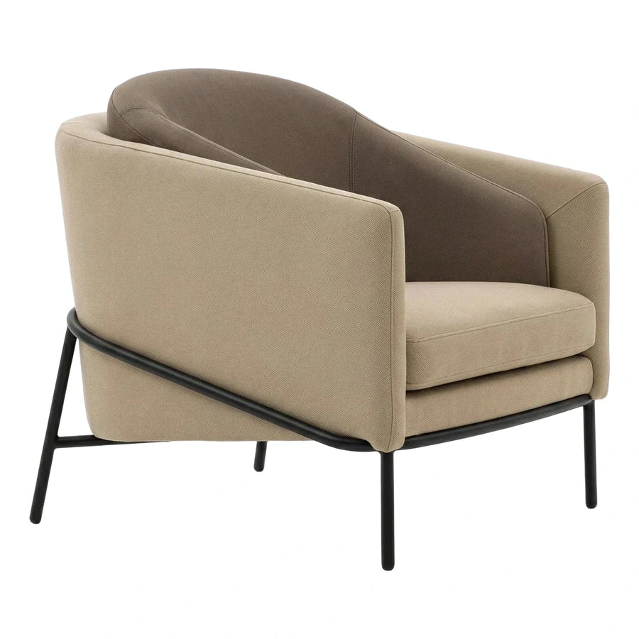 Modern Beige Fabric Armchair with Black Metal Frame