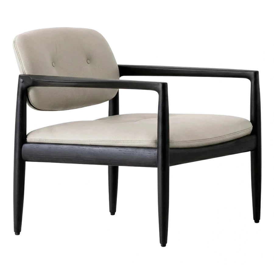 Modern Black Wood Frame Beige Leather Armchair