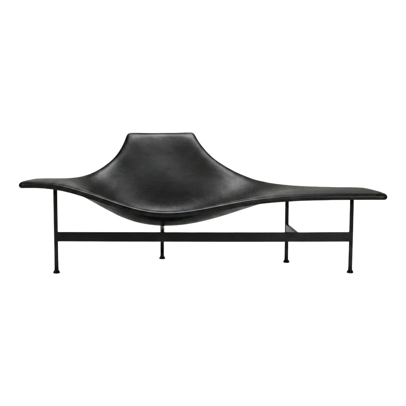 Modern Black Leather Chaise Lounge with Metal Frame