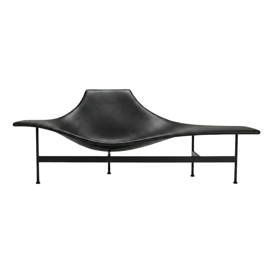 Modern Black Leather Chaise Lounge with Metal Frame