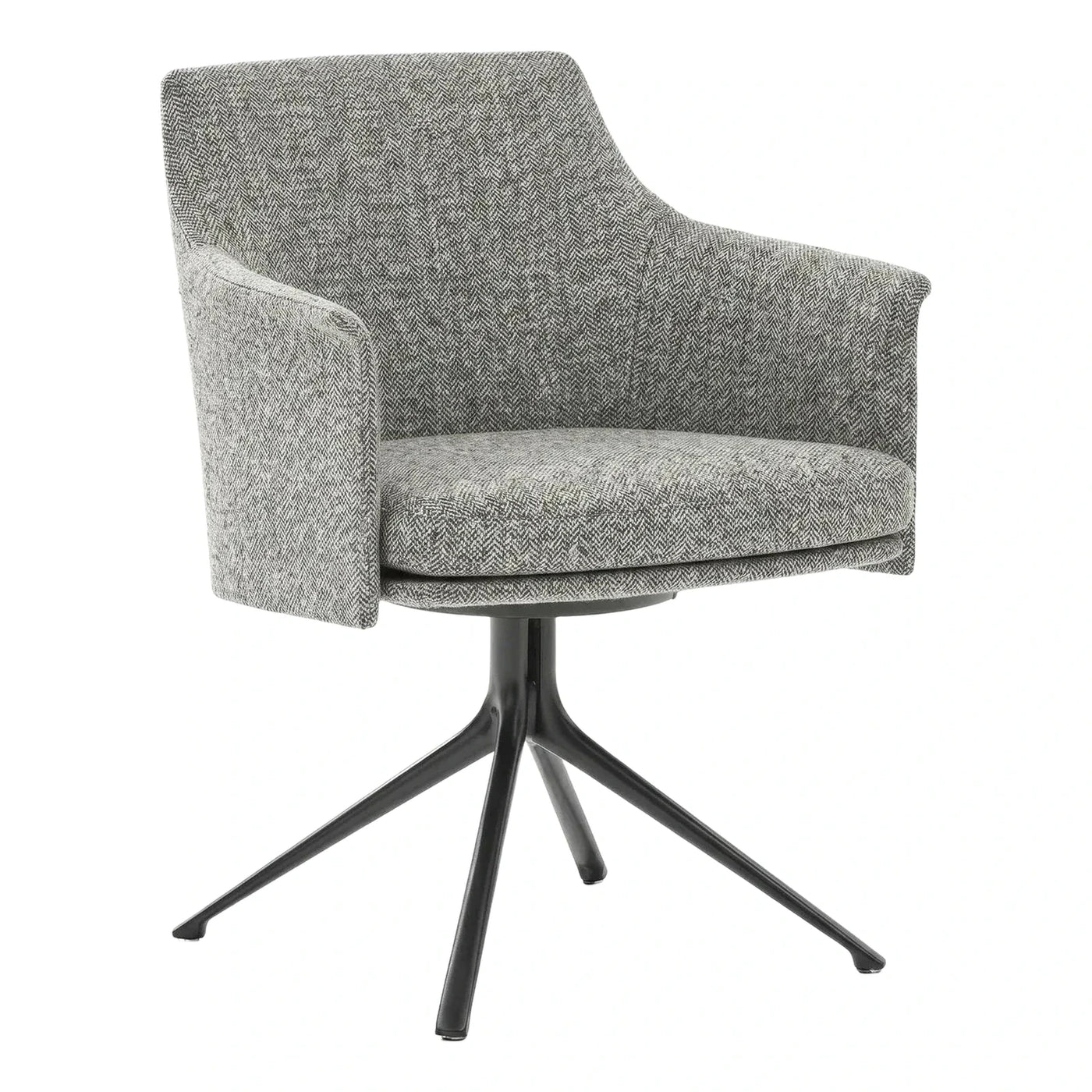 Grey Herringbone Fabric Swivel Armchair with Black Base