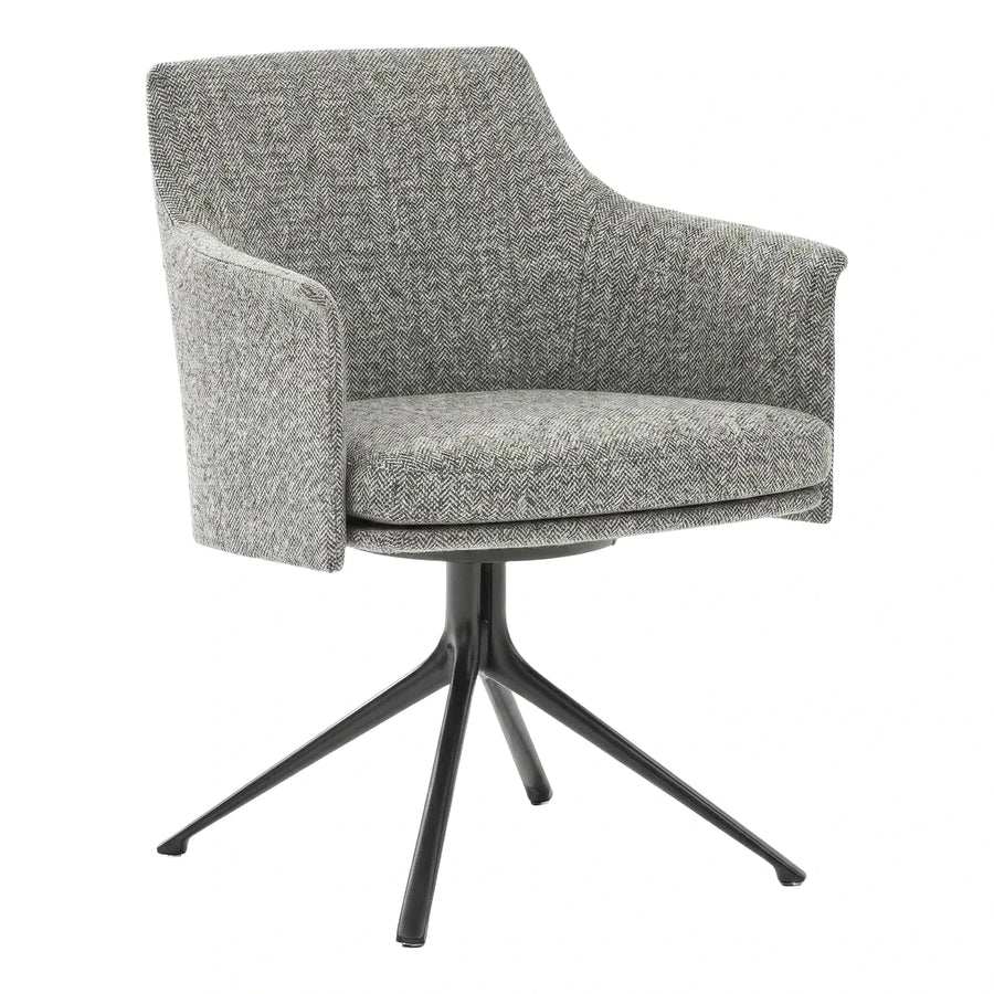 Grey Herringbone Fabric Swivel Armchair with Black Base