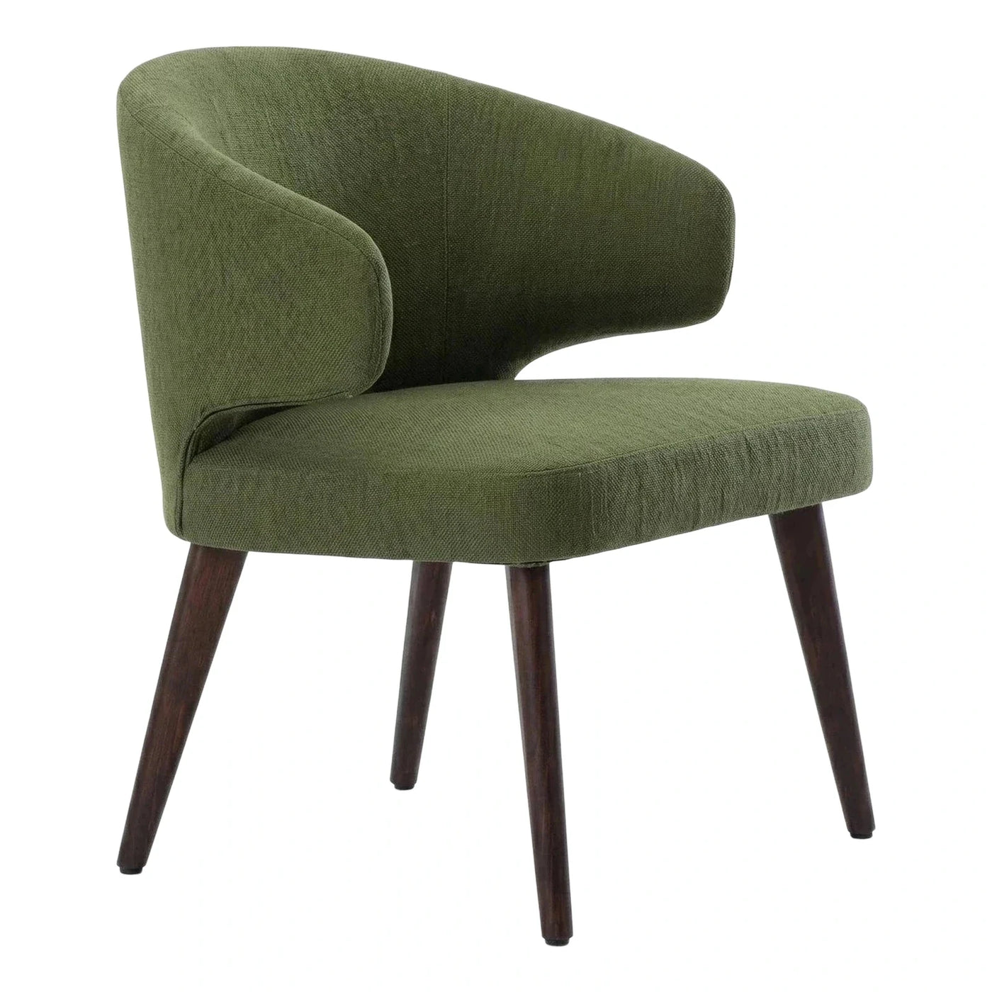 Modern Olive Green Fabric Armchair with Wood Legs