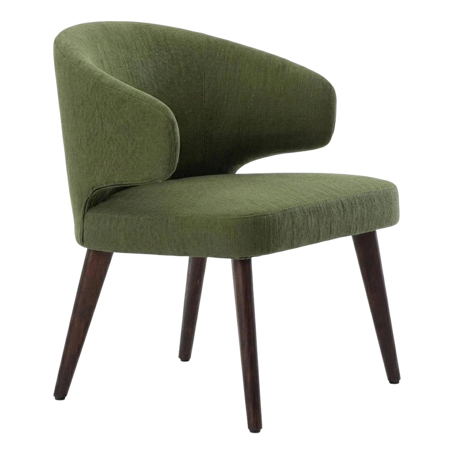 Modern Olive Green Fabric Armchair with Wood Legs