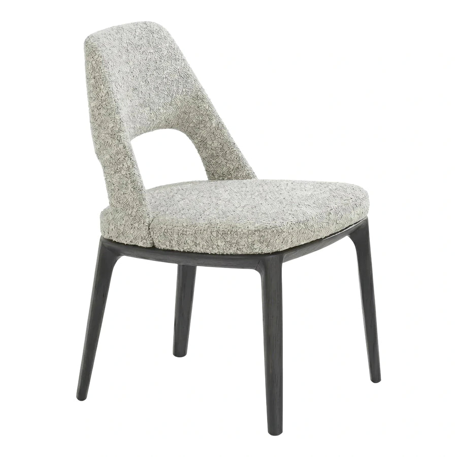 Textured Grey Boucle Dining Chair with Dark Wood Legs