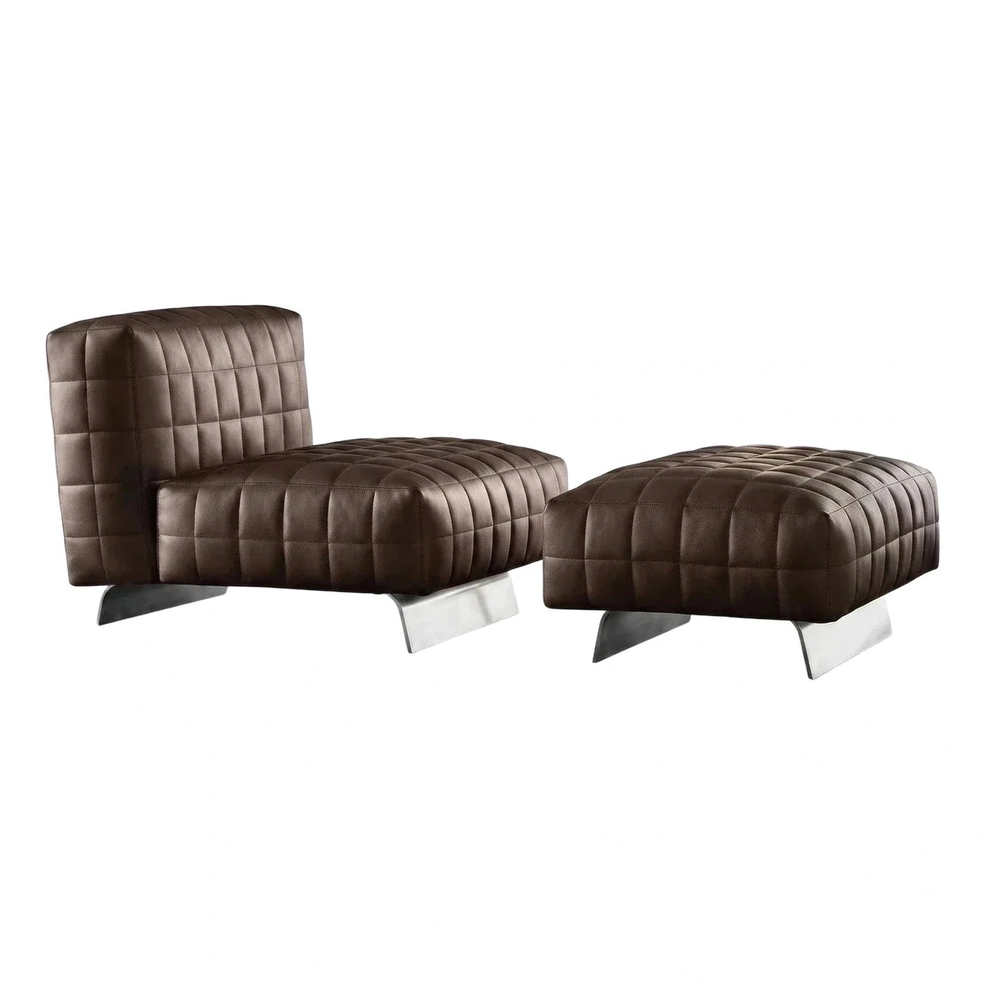 Modern Brown Leather Lounge Chair and Ottoman Set